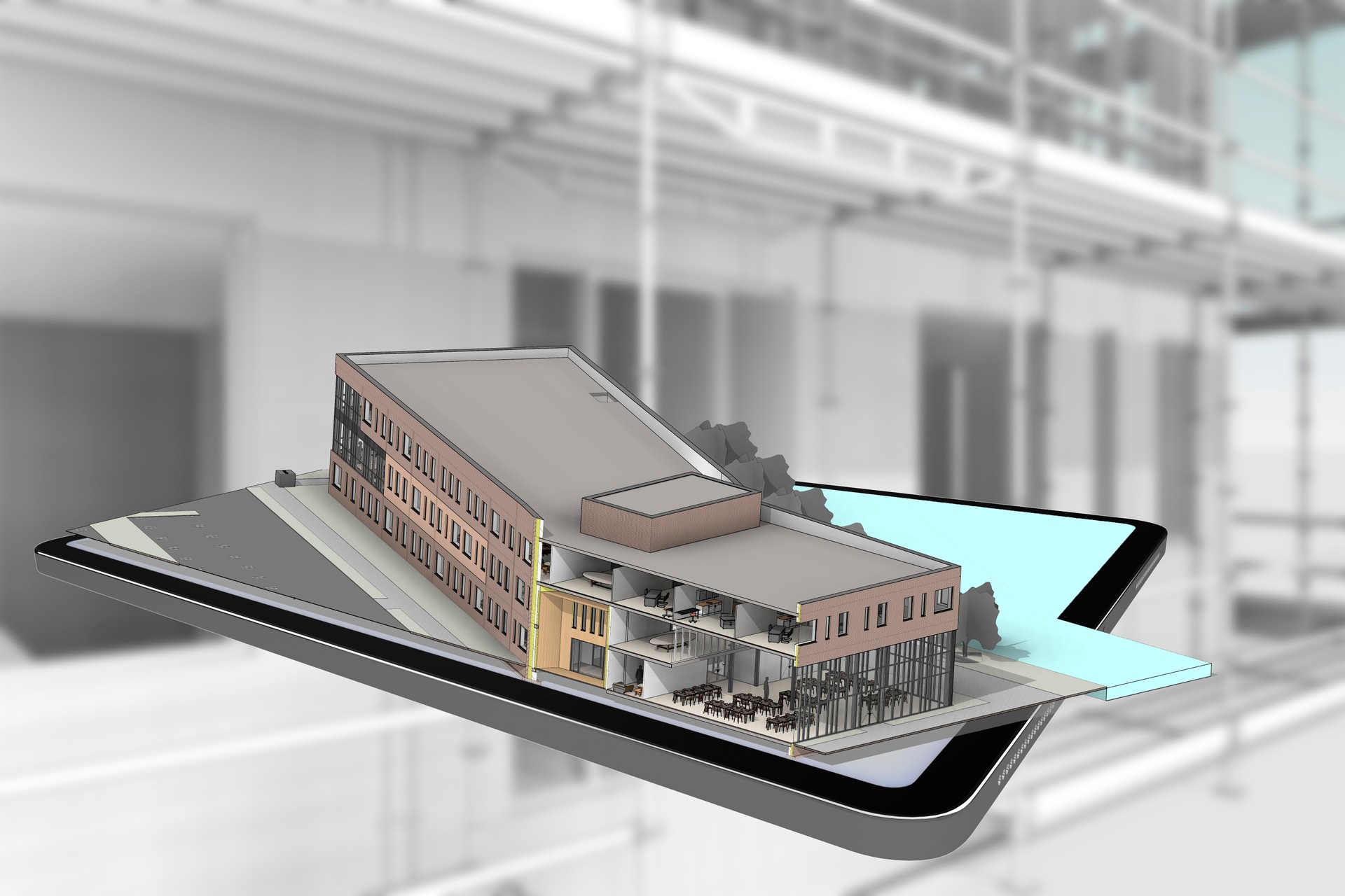 3D rendering tablet with building